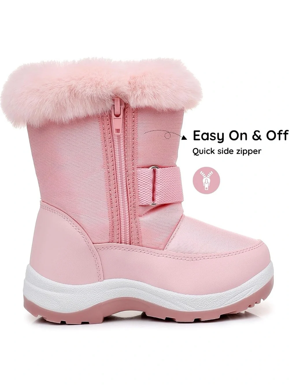 Kids Pink Faux Fur Winter Boots - Cozy Snow Boots for Girls